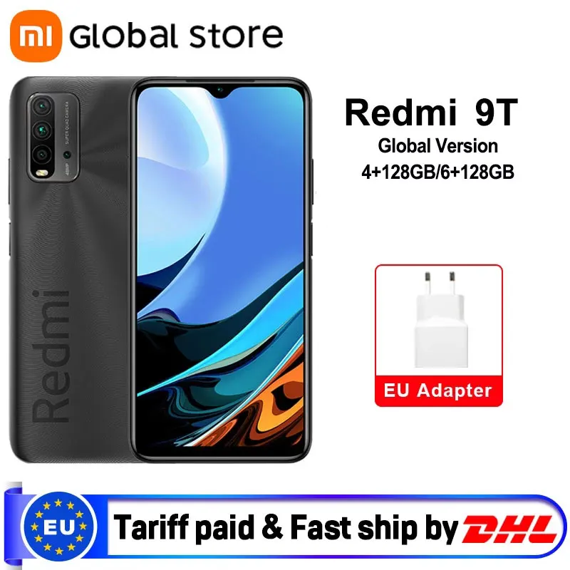 Xiaomi Redmi 9T-teléfono inteligente versión Global, 4GB, 128GB /6GB, 128GB, Snapdragon 662, cámara trasera de 48MP, 6000mAh