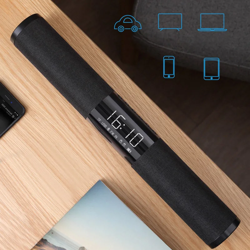 Саундбар FM радио Bluetooth динамик HD стерео беспроводной динамик s с микрофоном Поддержка MP3 MP4 Будильник ЖК-дисплей AUX TF