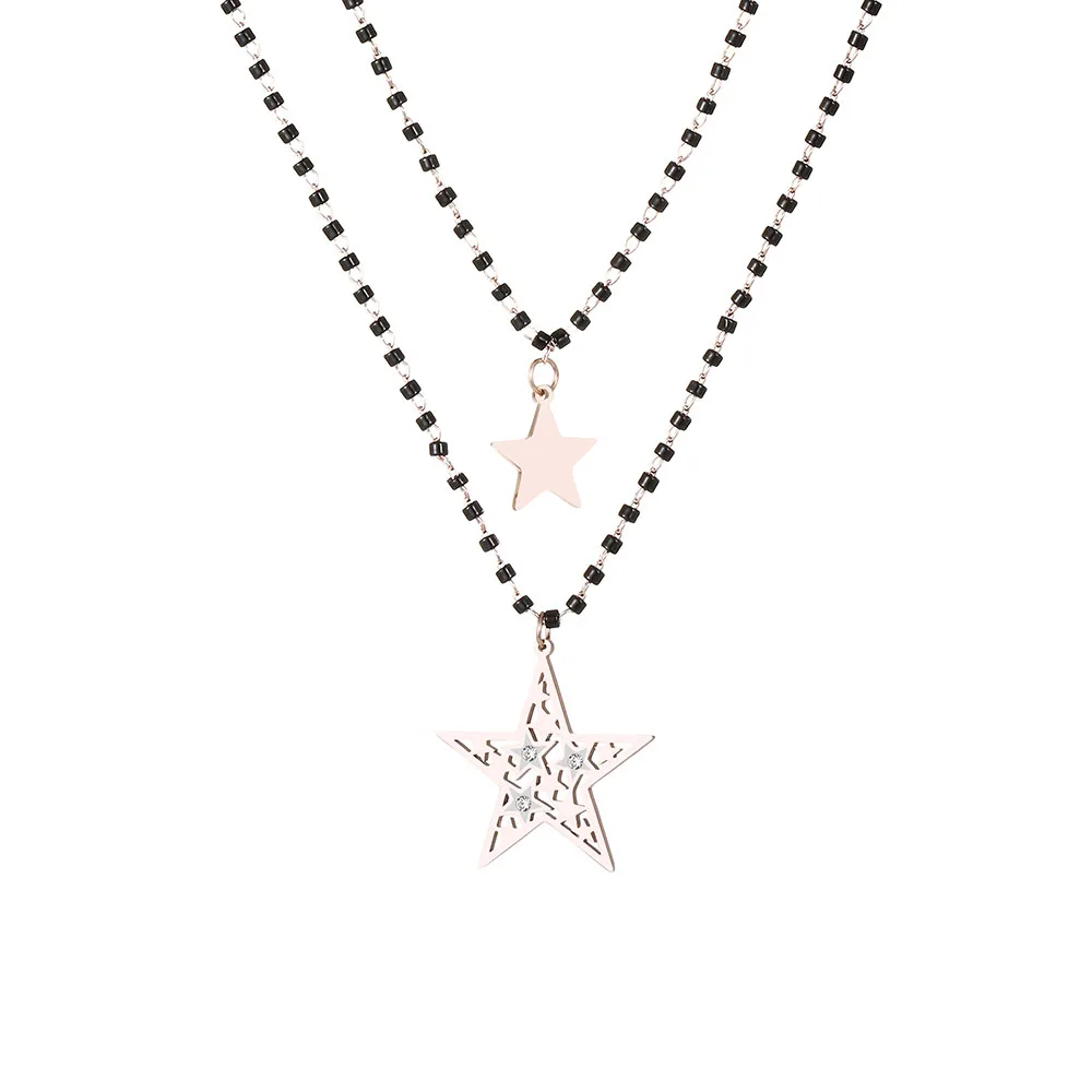 

Double Layer Beads Chain Necklace Stainless Steel Stars with Rhinestone Bohemia Trendy Jewelry Gift for Women Accessories 2020