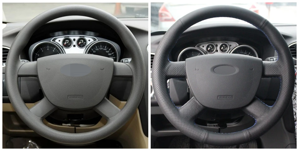 Artificia Leather Hand-stitched Black Car Steering Wheel Cover for Ford Kuga 2008-2011 Focus 2 2005-2011 C-MAX 2007-2010 Transit