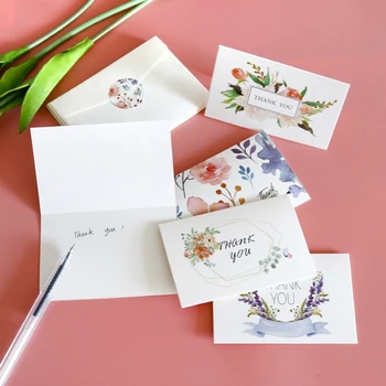 

90Sets Floral Thank You Greeting Card Kraft Paper Envelopes Seal Sticker for Wedding Party Festival Invitation Gift Message Card