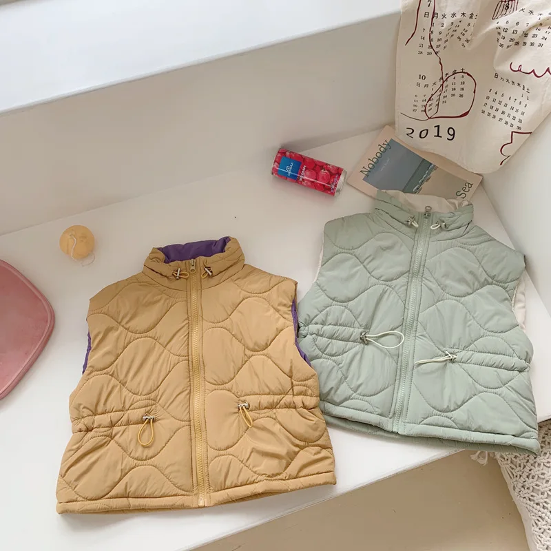 WLG Autumn winter boys girls vest kids turtleneck yellow green cotton vest baby winter casual clothes