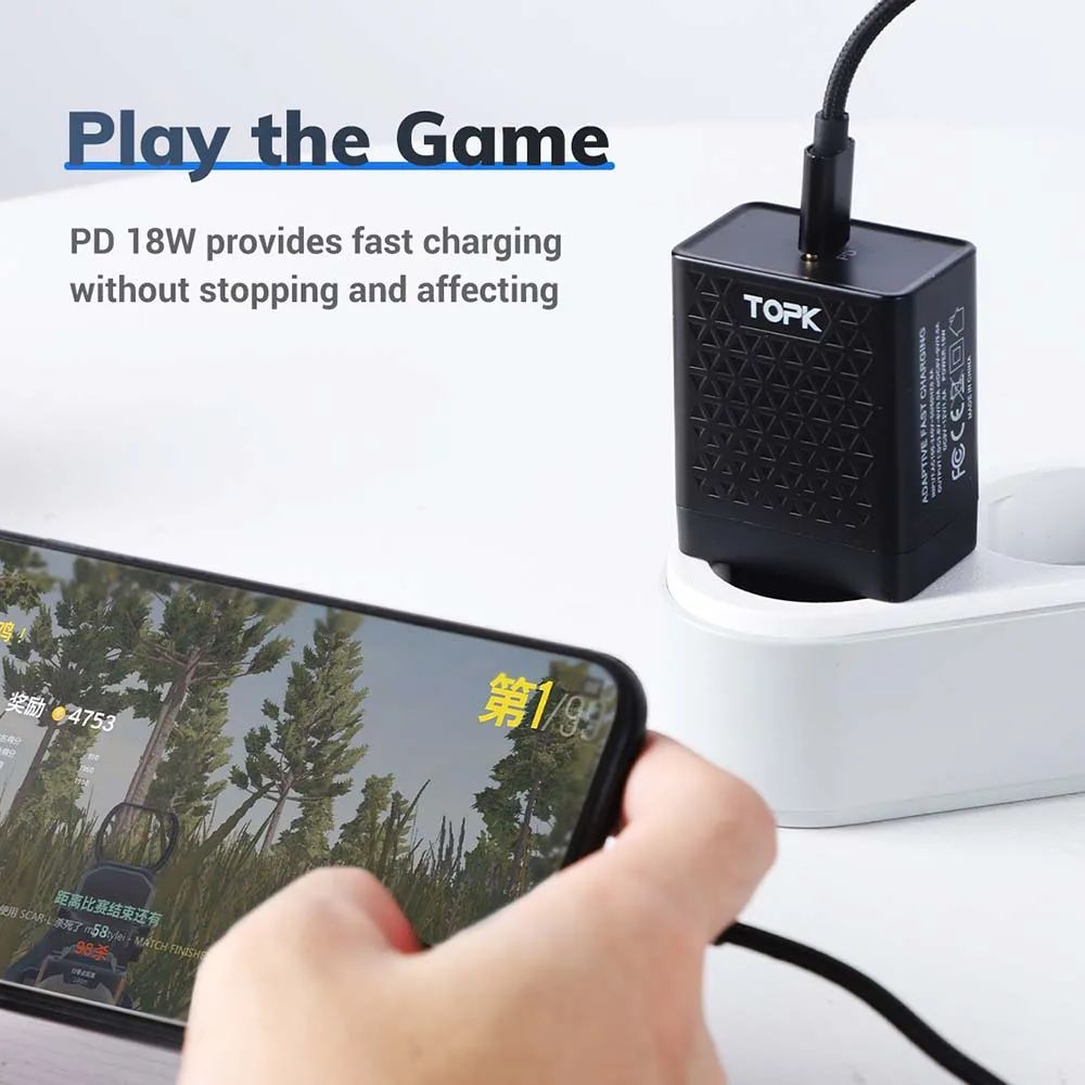 TOPK USB зарядное устройство 18 Вт быстрое зарядное устройство PD Quick Charge 3,0 USB C зарядное устройство для телефона для iPhone Xiaomi Mi note 10 pro 8 7 samsung s10 plus