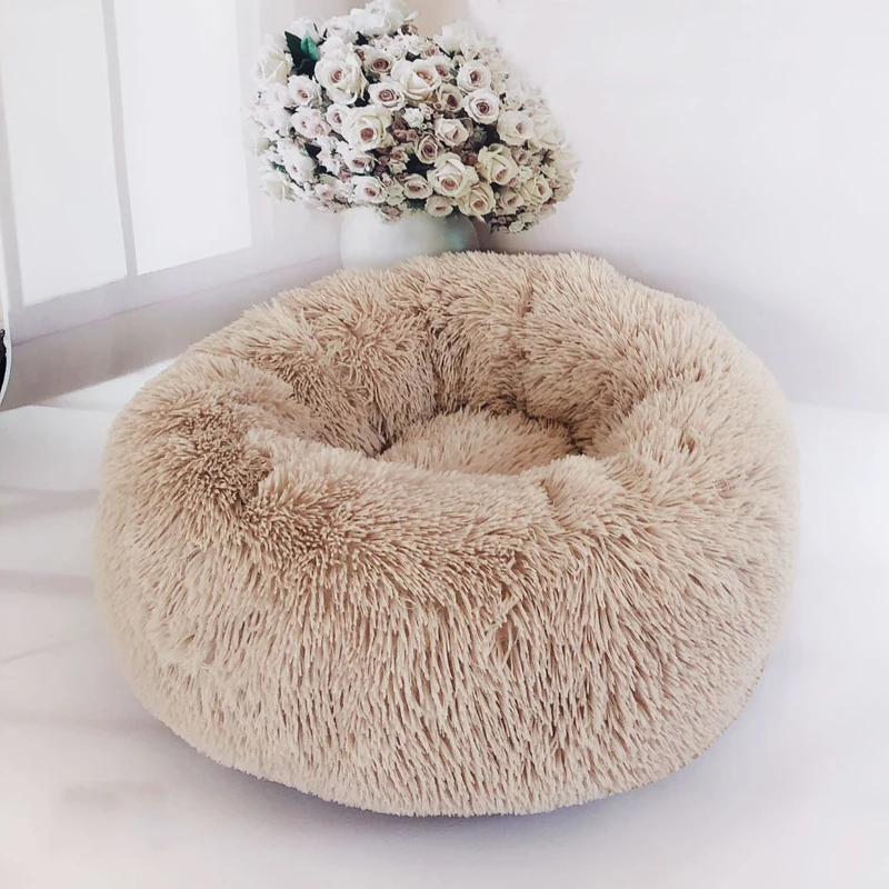  Soft Long Plush Pet Bed Cat Bed House Round Pet Dog Bed For Small Dogs Cats Nest Winter Warm Sleepi