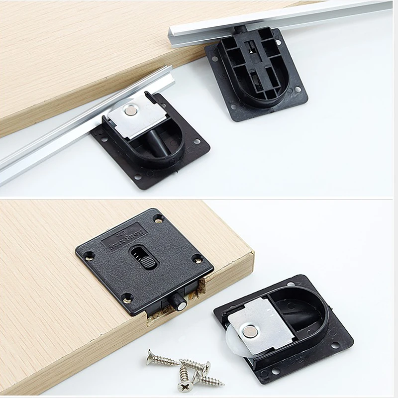 

4pcs Wardrobe Plastic Plate 25mm Dia Wheel Sliding Door Roller