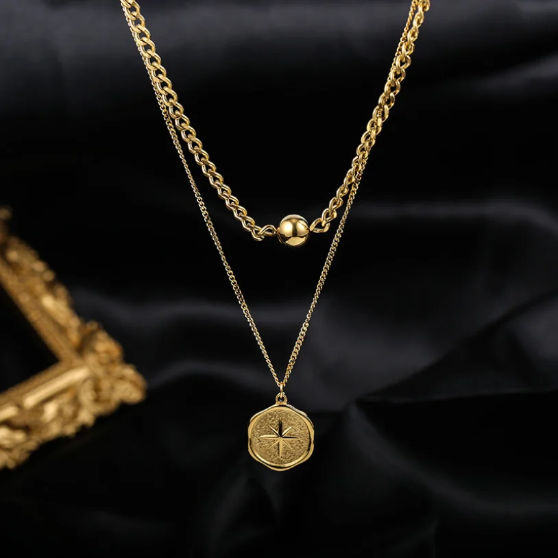 316L Stainless Steel Fashion High end Jewelry 2 Layer Geometric Beaded