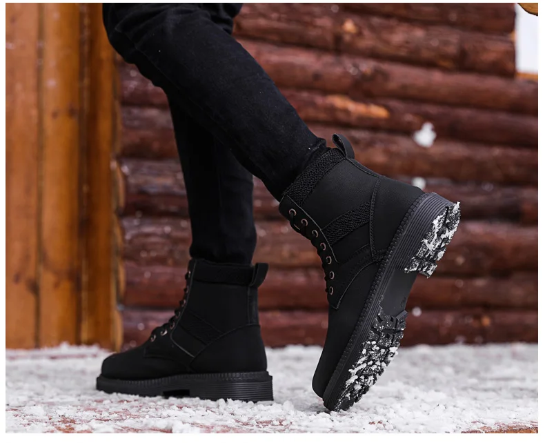 Зима с текстильной отделкой из хлопка; мужские ботинки «мартенс» на каждый день для мужчин, мужские тёплые ботинки с высокими берцами с удобные ботильоны зимние сапоги кожаные рабочие ботинки