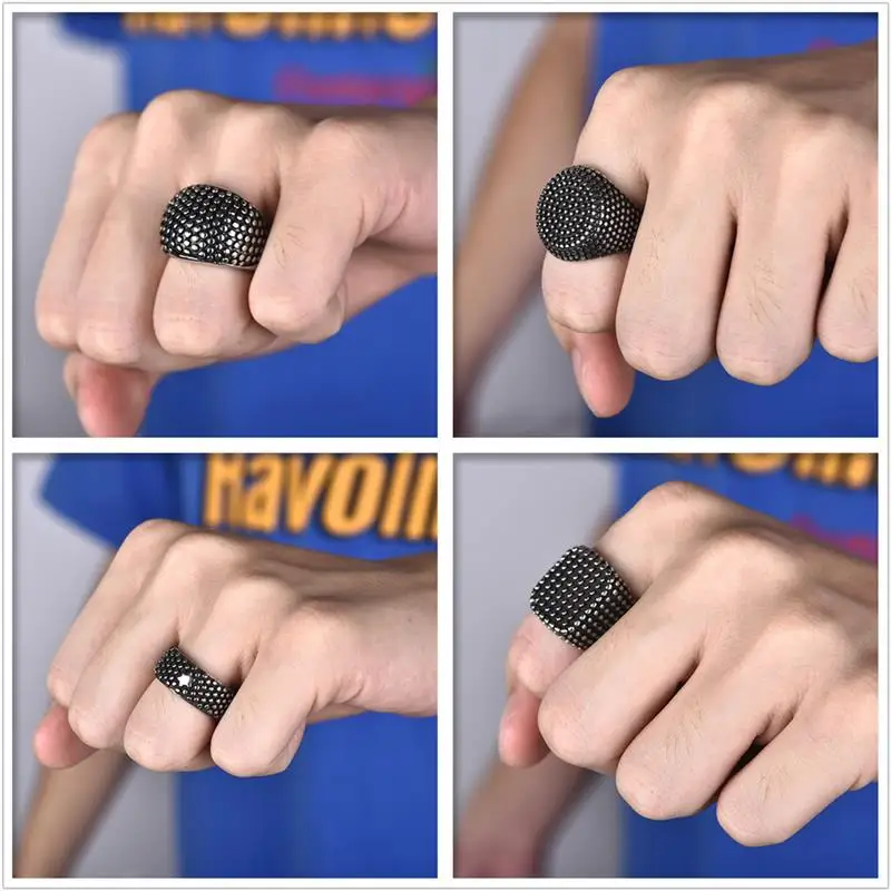 Геометрическое кольцо в форме пункции мужское черное Винтажное из нержавеющей