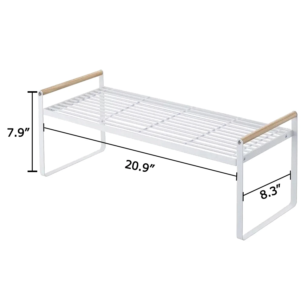 

Hot Kitchen Expandable Storage Shelf Organizer Stackable Cabinet Counter Shelf Organizer Wooden Handle Multifun Organization Rac