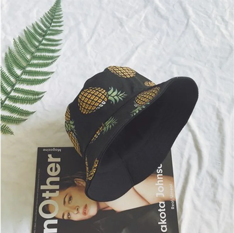 Pineapple Black Prowow шляпа женская летняя японская художественная Солнцезащитная козырьковая шляпа Корейская универсальная Рыбацкая шляпа мужская модная Складная двухсторонняя шляпа для бассейна - Цвет: Pineapple Black