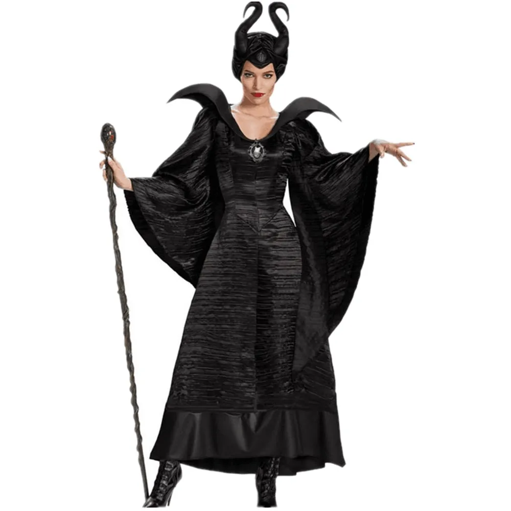 

Evil Witch Sleeping Beauty Maleficent Cosplay Costume Halloween Carnival Party Women Dark Queen Fancy Dress