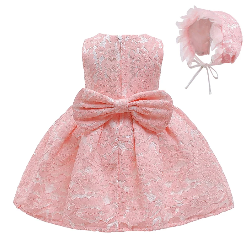 Летнее платье для маленьких девочек комплект из 2 предметов, шляпа+ кружевные платья принцессы с цветочным рисунком для девочек, одежда для малышей на первый день рождения, свадьбу