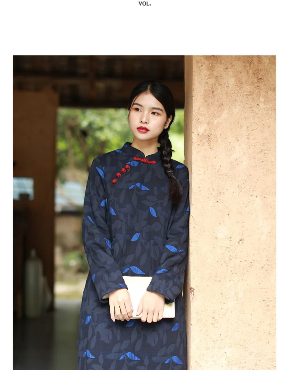 LZJN 2019 New Vintage Chinese Thickened Plush Dress Autumn Winter Female Warm Long Cheongsam Qipao Retro Robe Dress (16)