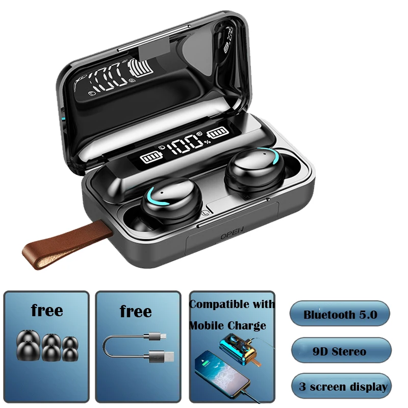 

TWS Bluetooth 5.0 Earphones Mobile Charger Wireless Headphone 9D Stereo Sports Waterproof Earbuds Headsets with Microphone