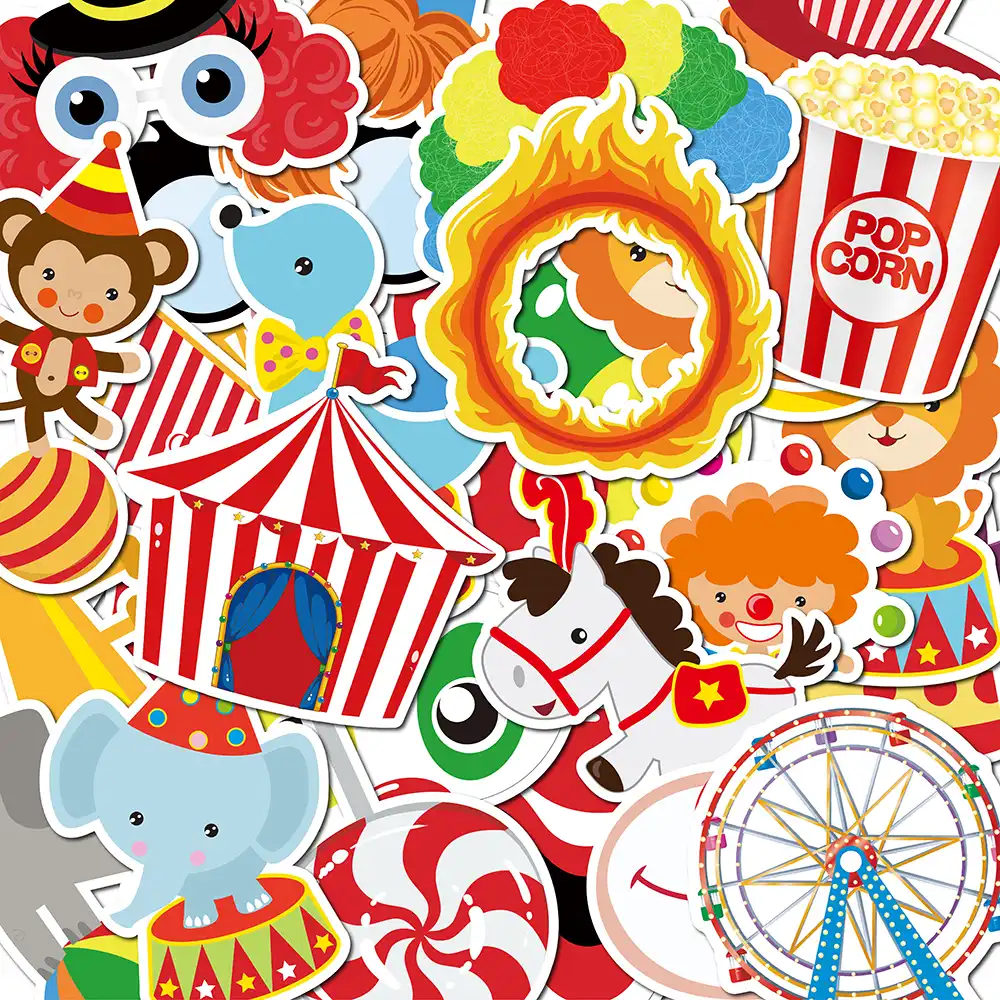 30pcs Circus Animals Stickers Kids Birthday Party Decorations Carnival Party Stickers Waterproof Luggage Skateboard Stickers Aliexpress