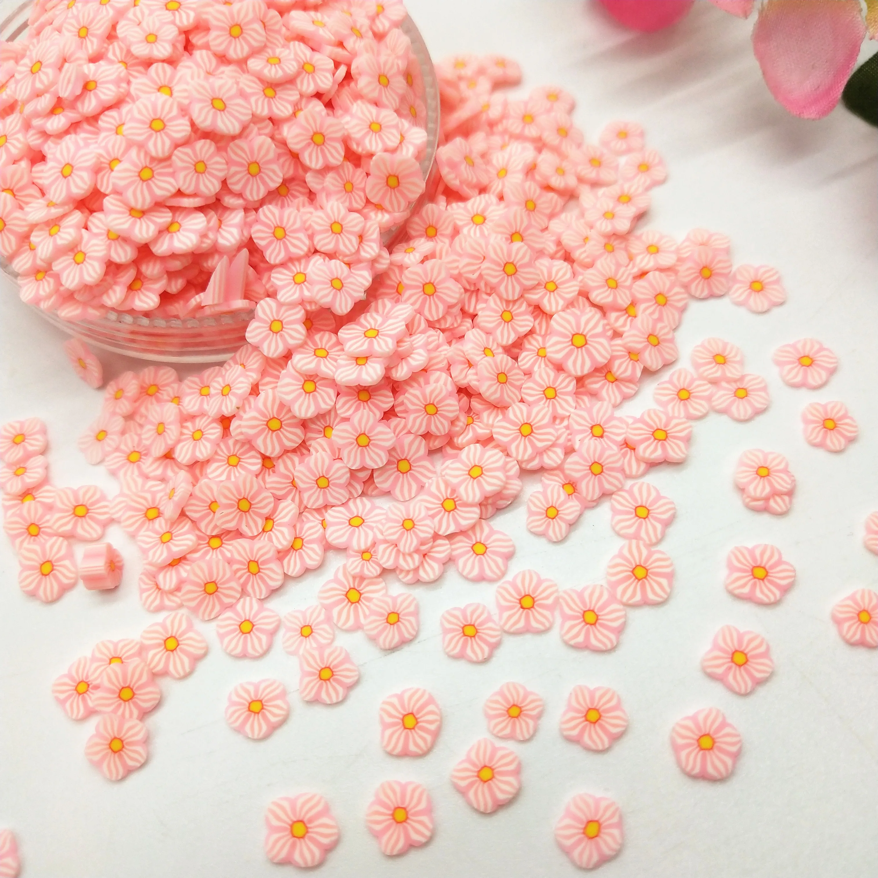 Flor de arcilla polimérica rosa para manualidades, margaritas, coloridas, pequeñas y bonitas partículas de barro klei de plástico, 5mm, 20 g/lote