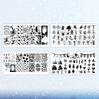

4Pcs Halloween Series Nail Stamping Plate Rectangle Image Template Manicure Steel Plates for Women