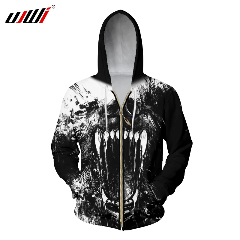 

UJWI Zipper Hoodies Men Cool Print Horror Skull 3D Sweatshirt Hoody Man Casual Sweats Homme Long Sleeve Hooded Jacket Pullovers