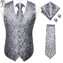 Gilet en soie pour hommes, boutons de manchette carrés, Slim, ensemble pour costume, robe de mariage, Business, Paisley Floral, 4 pièces 
