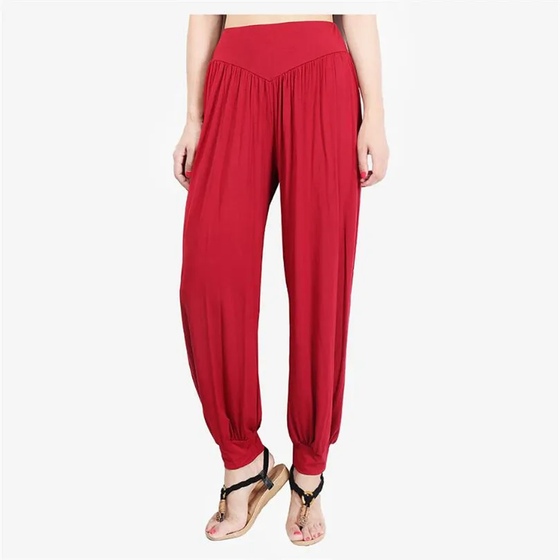 k044 Red wine LJCUIYAO Модные женские красочные шаровары Высокая талия штаны Свободные Брюки женские пляжные плюс размер хлопковые мягкие леггинсы - Цвет: k044 Red wine