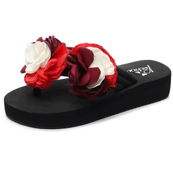 Красный New Childrens Cool Slippers Summer fashion Lovely Little Princess Shoes Flower Parent Child Shoes Beach Shoes Flip Flogs s639 - Цвет: Красный