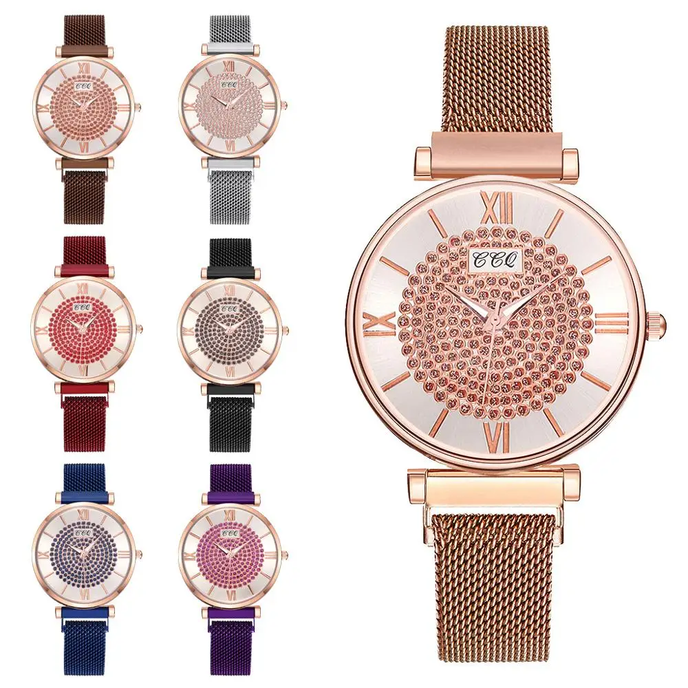 Новые модные многоцветные часы женские с магнитом Роскошные Алмазные кварцевые