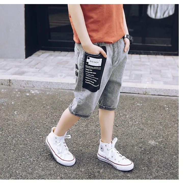 Новинка года; стильные летние джинсовые брюки с гусеничным принтом для мальчиков детские брюки средней длины повседневные шорты для мальчиков модные шорты для больших мальчиков