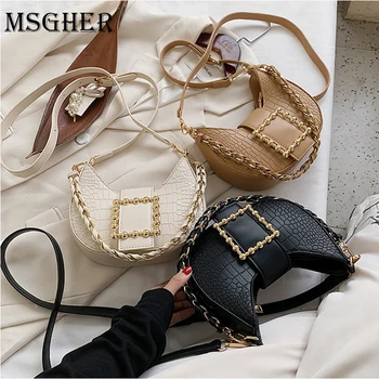

Stone Pattern Small PU Leather Half Moon Chain Bags For Women 2020 Tend Shoulder Handbags Female Travel Branded Crossbody Bag