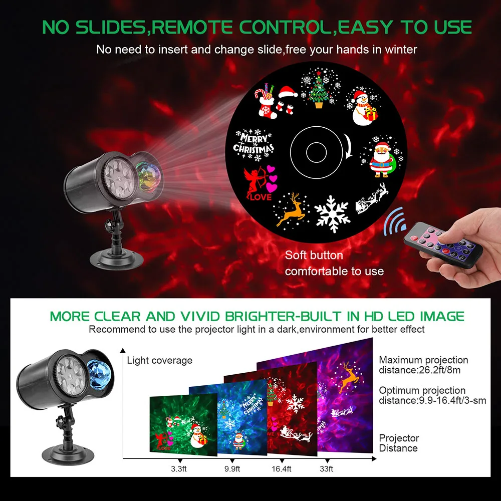 

14 Patterns 10 Colors LED Christmas Laser Snowflake Projector Waterproof Outdoor Garden Projector Spotlight Disco Xmas Light D30