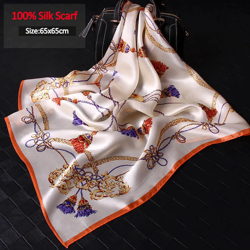 

Square Silk Neckerchief 65*65cm Hangzhou Silk Kerchief Wraps for Ladies Printed Bandana 2019 100% Real Silk Square Neck Scarf