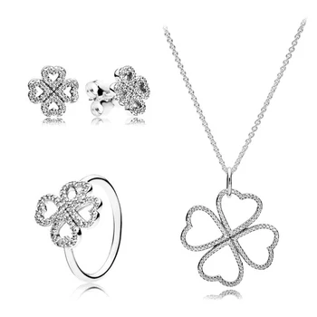

NEW Fashion Personality 100% 925 Sterling Silver Original Clover Rings Suit Charms For Women DIY Gift Jewelry
