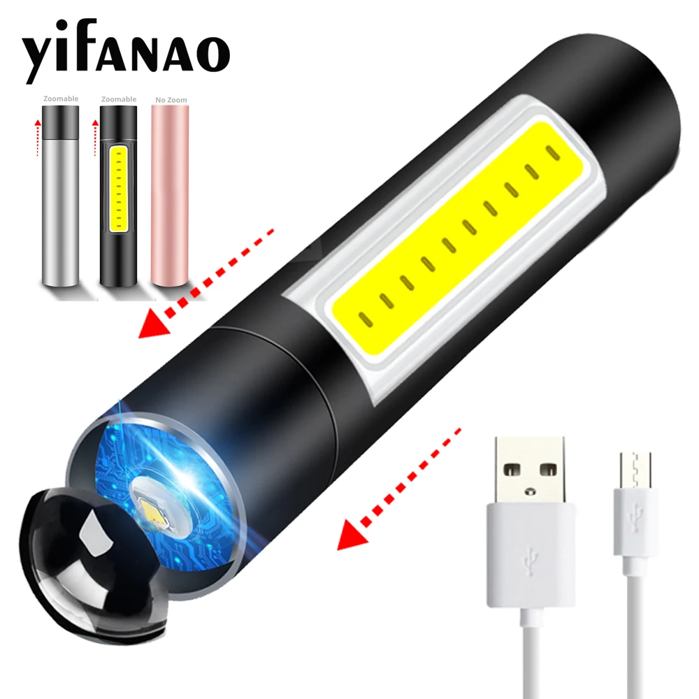 

600mAH Mini LED Flashlight USB Rechargable Zoom Waterproof Penlight 3 Mode Portable Torch Stylish Suit for Night Lighting