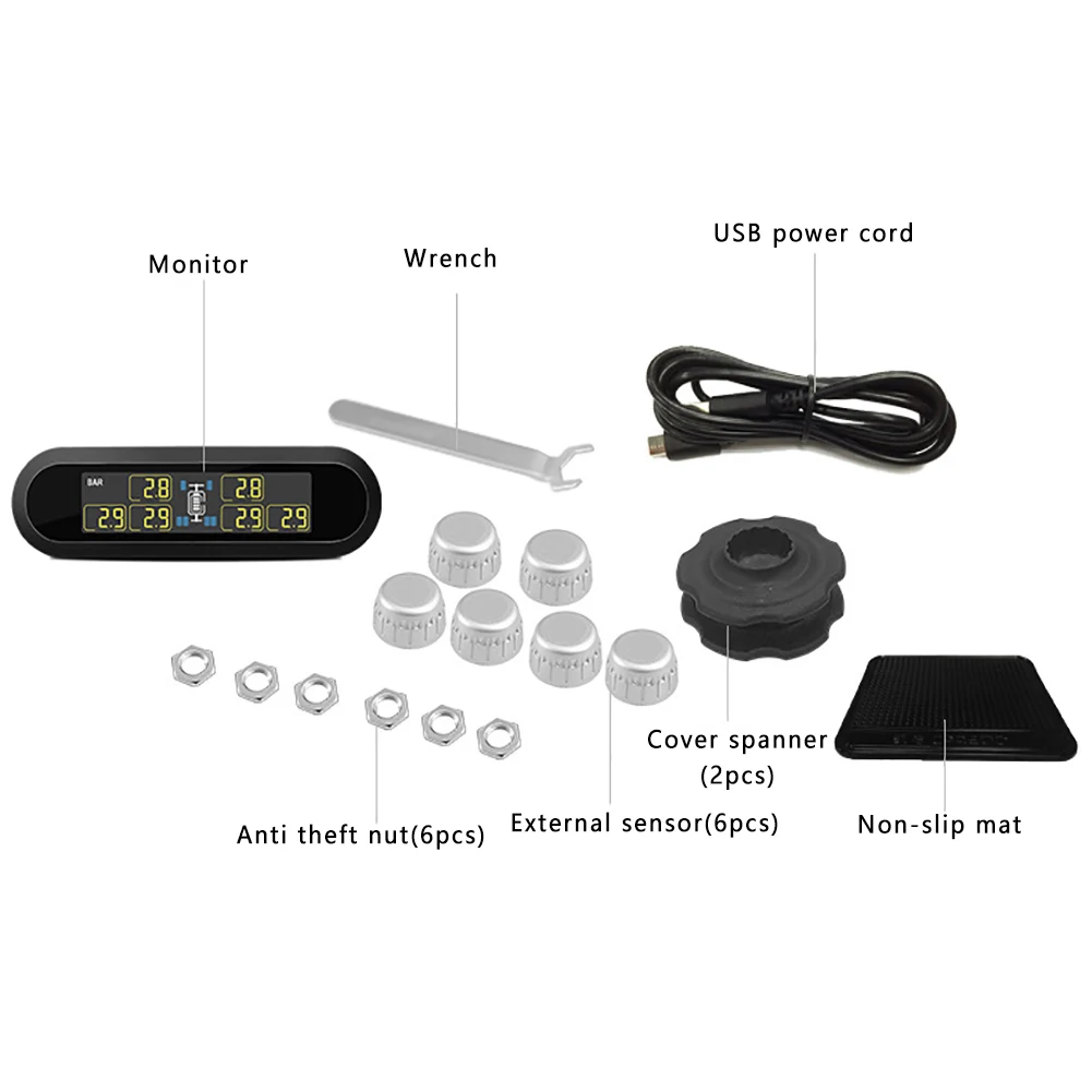 

Practical Mini Digital Tyre Pressure Monitor 6 Wheels Motor Homes Wireless Rechargeable Battery Operated External Sensor Smart