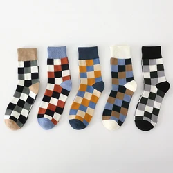 Five-Pack Men's Colorful Grid Patterned Combed Cotton Socks - Casual & Business Fashion - EUR 38-45(US 6-10) (5 pairs-2061)