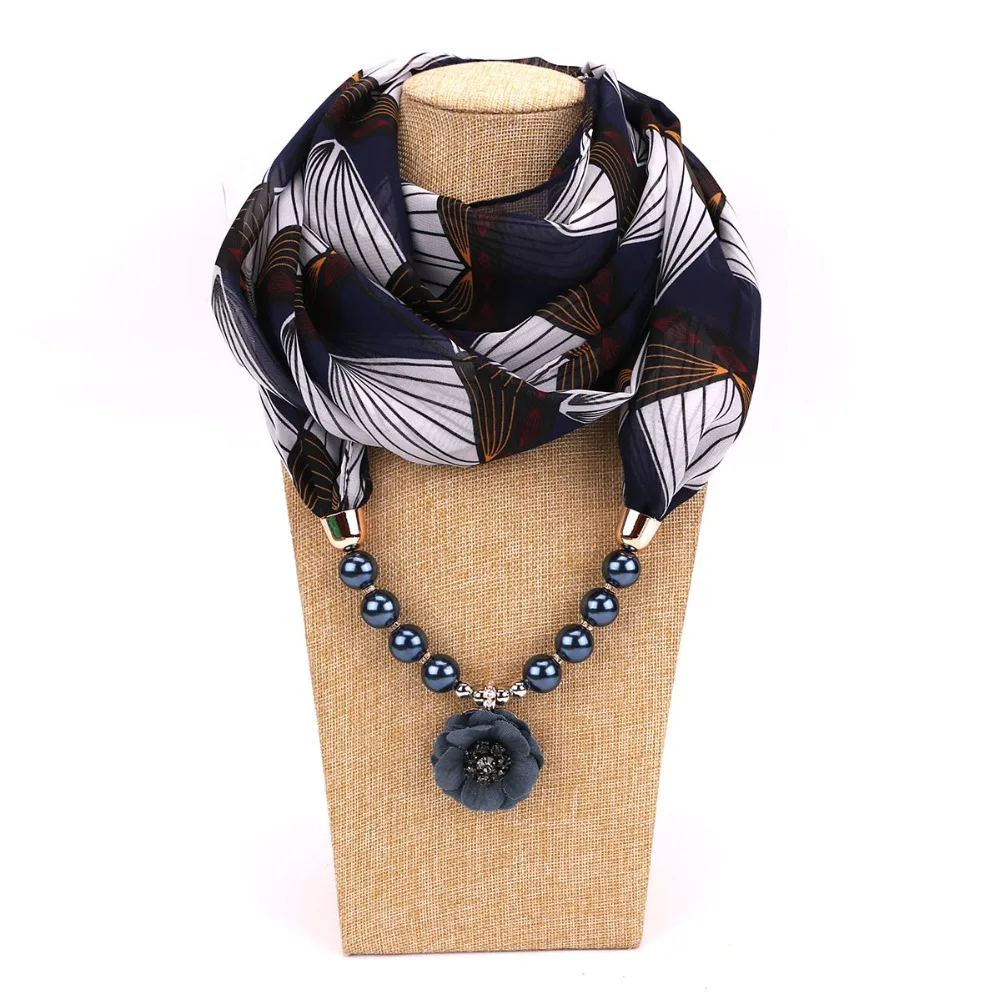

DANIELS Women Elegant Accessories Silk Scarf Print Chiffon Necklace With Floral Pendant Head Scarves Female Muslim Hijab Scarf