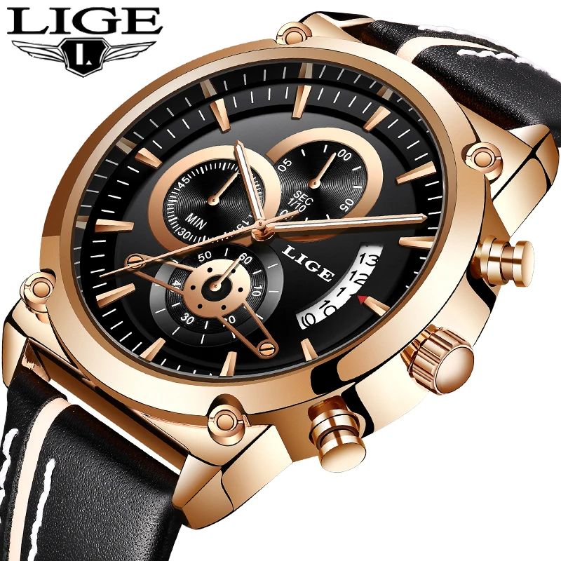 

2019 LIGE Watch Top Brand Mans Watches With Chronograph Waterproof Clock Man Watches Military Luxury Men Watch Analog Quartz+Box