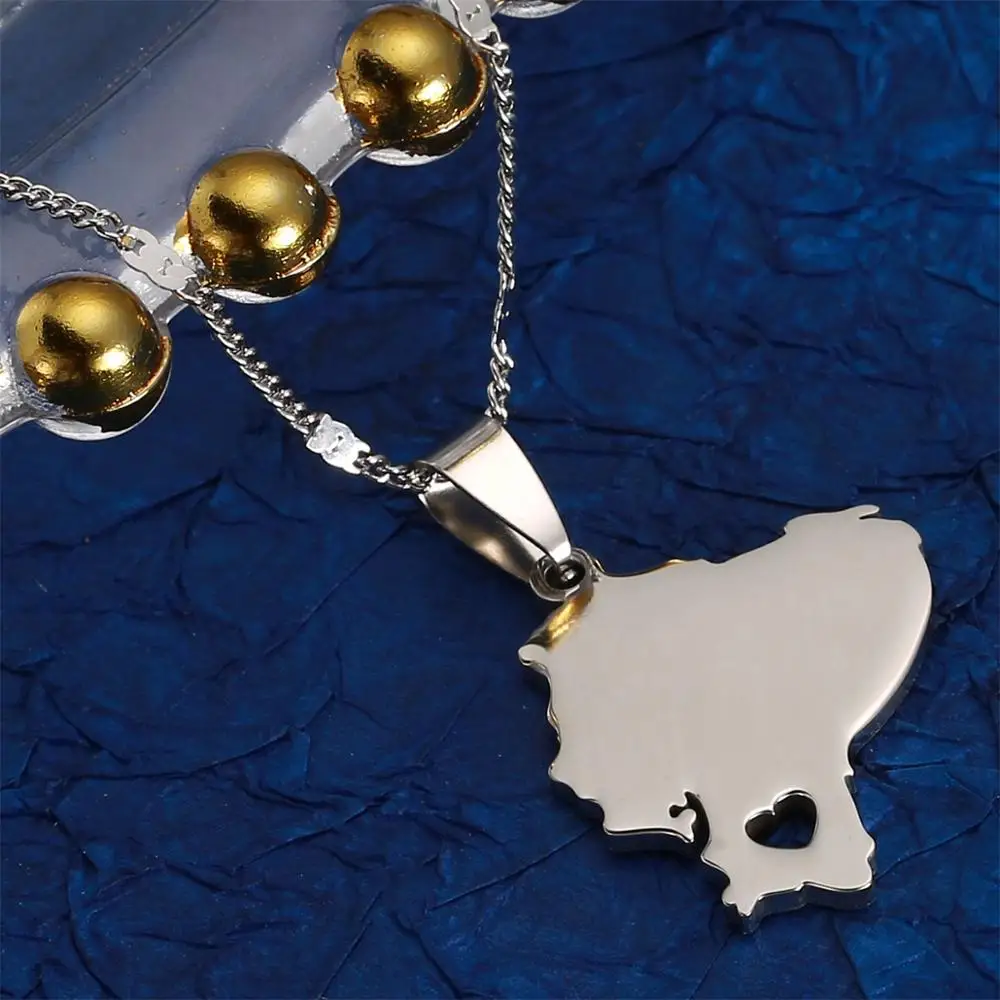 Stainless Steel Ecuador Map Pendant Necklaces Ecuadorian Maps Trendy Heart Jewelry 5