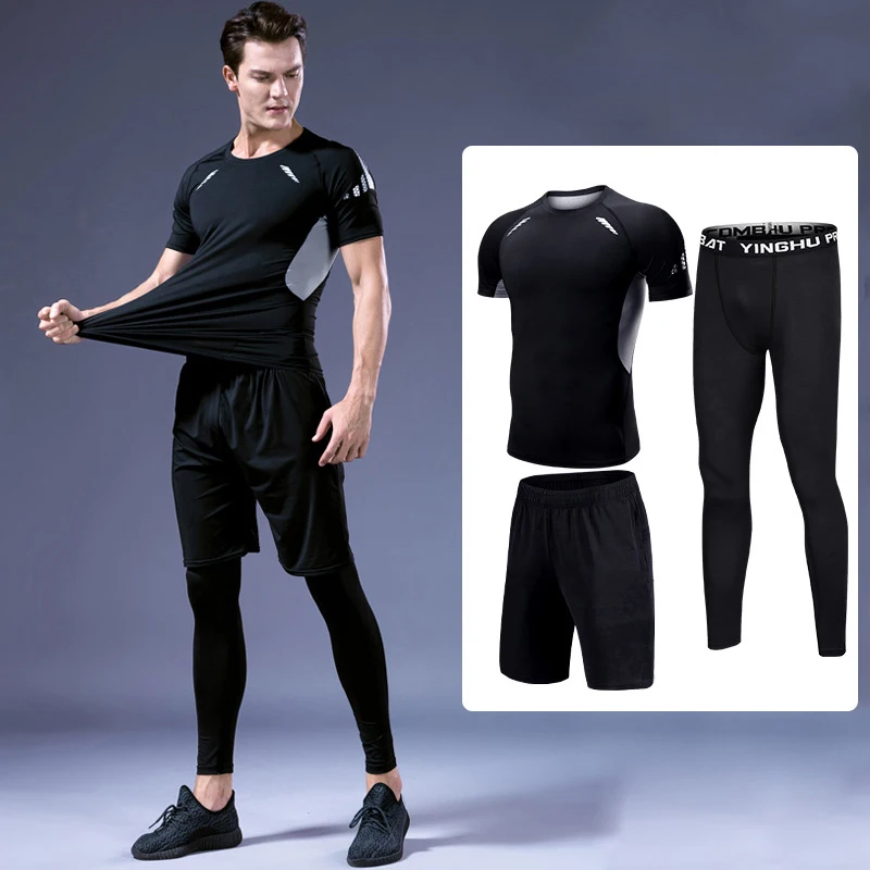 

3 Pcs/Set Men's Jogging Sets Compression Tracksuit Sports Suits Gym Clothes Running Sport Wear Exercise Fitness Workout Tights