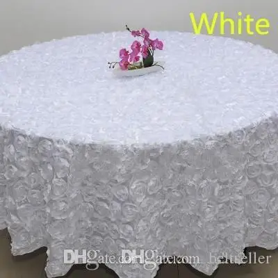 

Wwhite color 2.6M wedding round 3D Rose Flowers Table Cloths for Banquet Wedding Party Decoration gold purple pink blue color