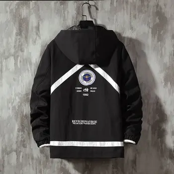 

UYUK2020 Spring New Reflective Striped Jacket Embroidered Print Hooded Casual Fashion Schoolboy Hombre Streetwear