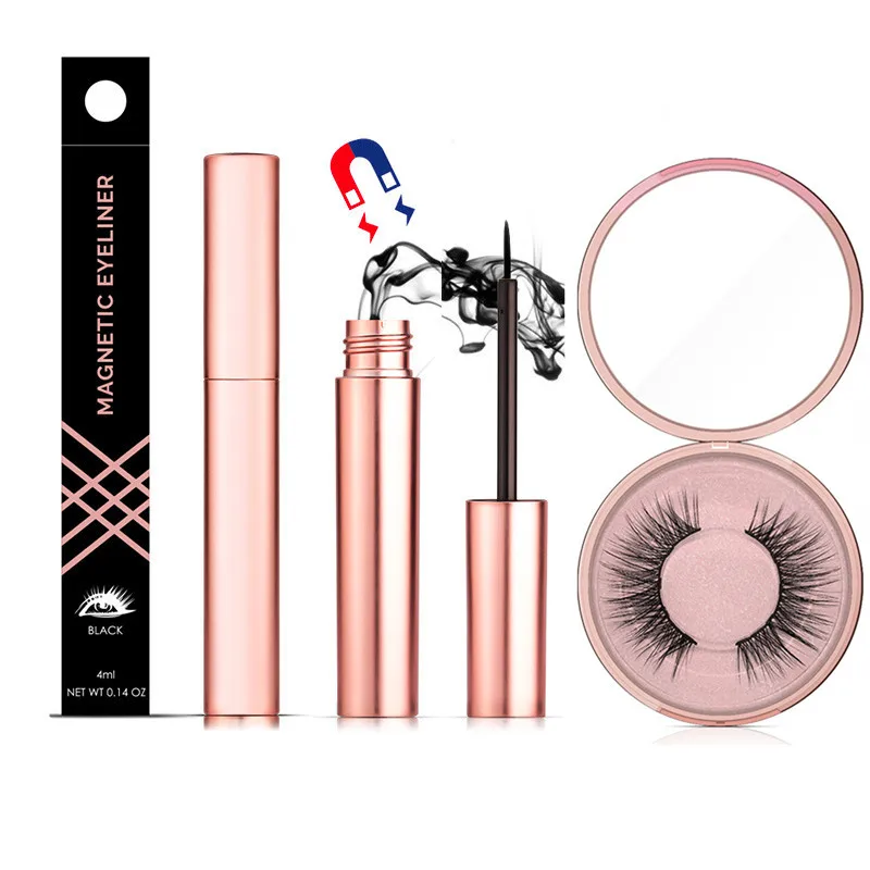 

1 Pair Magnetic Eyelashes Liquid Eyeliner Suit Natural Long Thick False Eyelashes & Tweezer Round Tube Set Makeup fake faux cils
