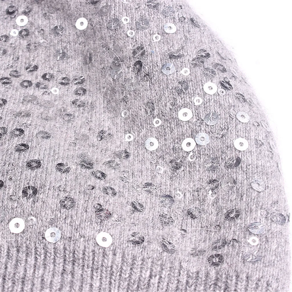 Зимняя женская вязаная шапка с блестками, мешковатая Теплая Вязаная Зимняя шерстяная вязаная Лыжная шапка с черепом, громоздкая шапка, чепчик, czapka zimowa