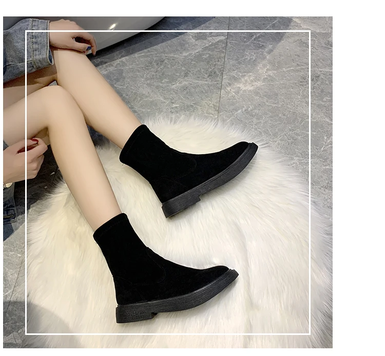 creepers bottom non-slip martin boots new designer solid flock slip-on chelsea botas short ankle booties winter warm women shoes