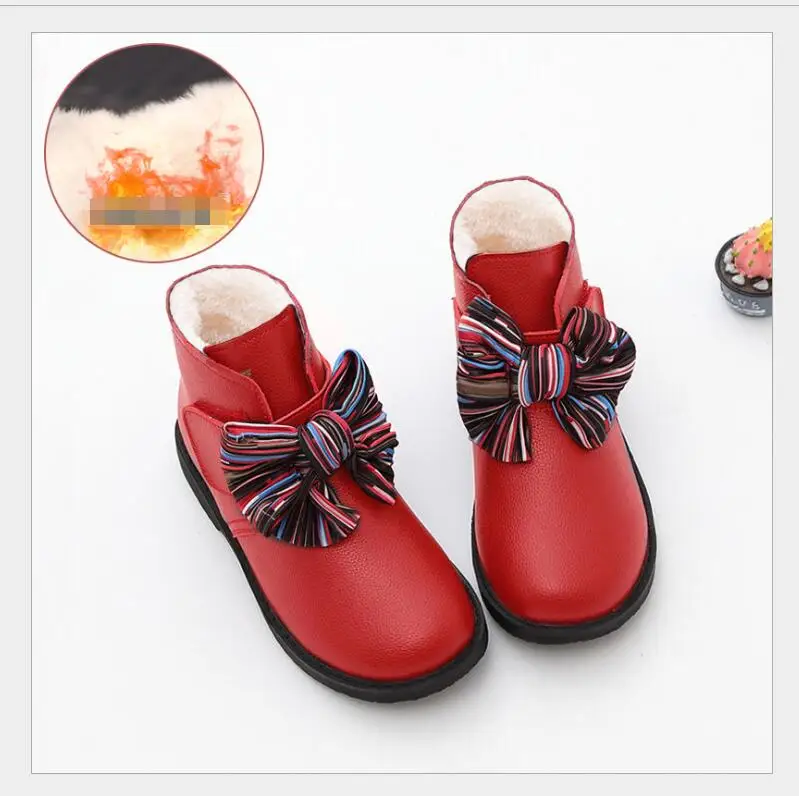 Winter Girls Ankle Boots Fashion Kids Boots Bow-knot Warm Cotton Princess Sweet Big Children Girl Ankle Shoes 3 Colors Cute