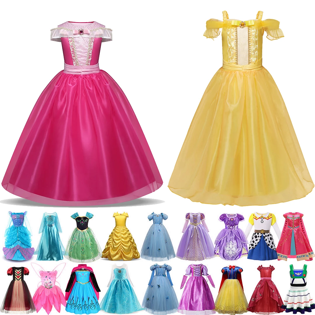 Disney vestido de princesa Aurora niñas, disfraz de Elsa, Blancanieves, Cenicienta, Rapunzel, para | - AliExpress