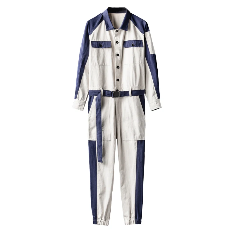 Мужская индивидуальность хит цвета onesies Ретро луч ноги оснастки комбинезон мужские свободные хип хоп моно conjunto повседневные