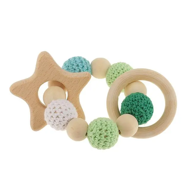 US $3.36 1 pc wooden wooden teething rings cute toy rattle toy baby teething accessories - multicolored - st