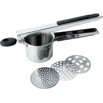 

Quality Stainless Steel Potato Ricer with 3 Interchangeable Fineness Discs Silicone Grip Handles Tools Accessories