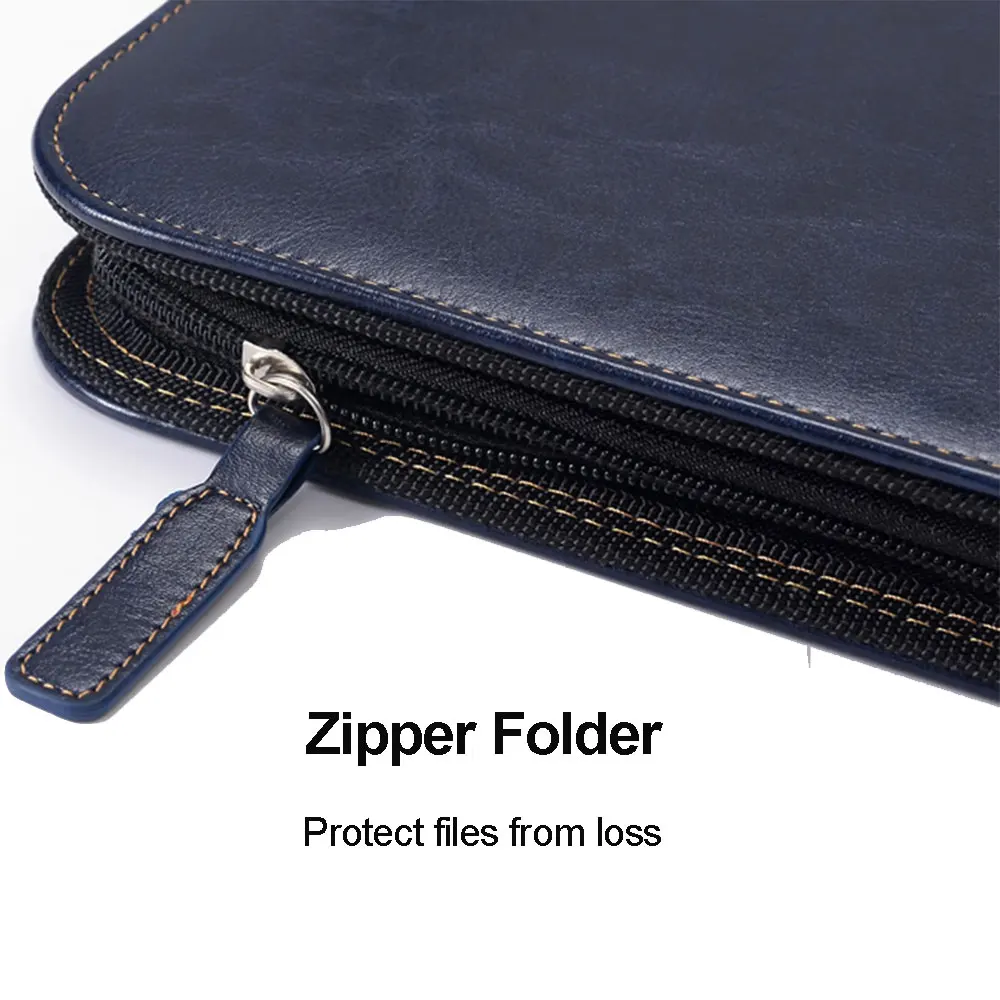 Padfolio com Calculadora Carteira de Negócios Portátil com Zíper Couro Notebook Organizador Pasta a4 10 couro notebook organizador portátil com zíper pasta