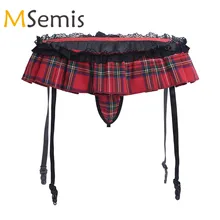 Женское нижнее белье, нижнее белье в клетку, маленькие стринги с подвязками для носков, пояс с креплением, подтяжки, сексуальные трусики-стринги